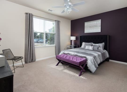 Modern Bedroom With Ceiling Fan at Abberly Village Apartment Homes, West Columbia, South Carolina