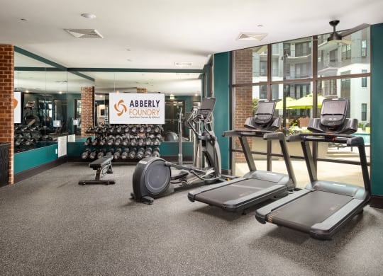 a gym with treadmills and other exercise equipment at Abberly Foundry Apartment Homes, Nashville