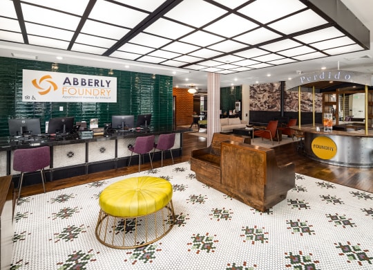 the lobby of the abbey foundry at Abberly Foundry Apartment Homes, Nashville, TN, 37206