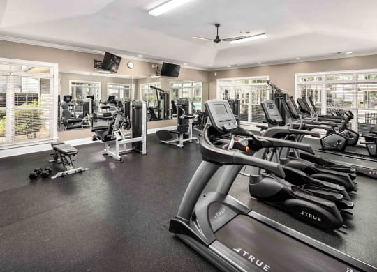 Fitness Center with Cardio Machines at Abberly Woods Apartment Homes, Charlotte