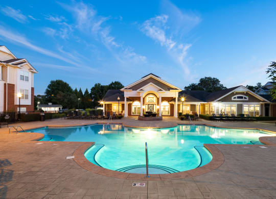 Luxurious Pool View During Dusk at Abberly Woods Apartment Homes, Charlotte, NC