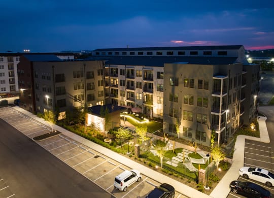 an aerial view of an apartment complex at night at Abberly Riverwalk Apartment Homes, Nashville, Tennessee