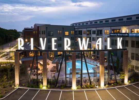 a view of the riverwalk sign at night at Abberly Riverwalk Apartment Homes, Nashville, Tennessee