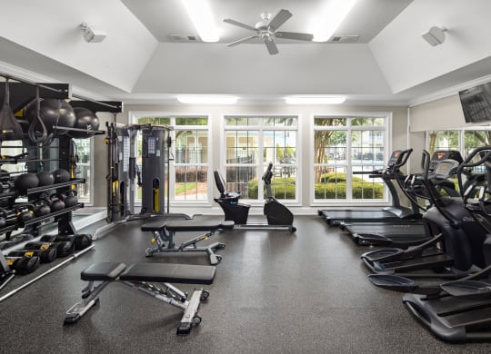 the gym at Abberly Grove Apartment Homes, Raleigh