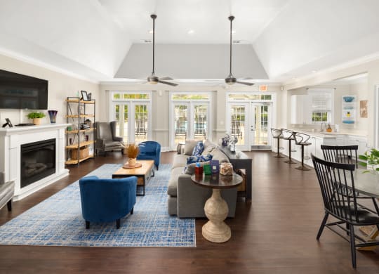 Resident clubhouse with fire place at Abberly Grove Apartment Homes, North Carolina