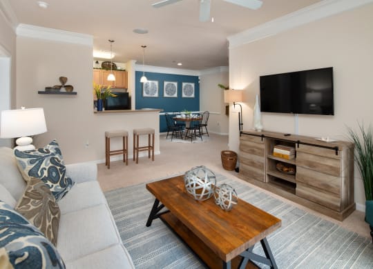a living room with a couch and a coffee table