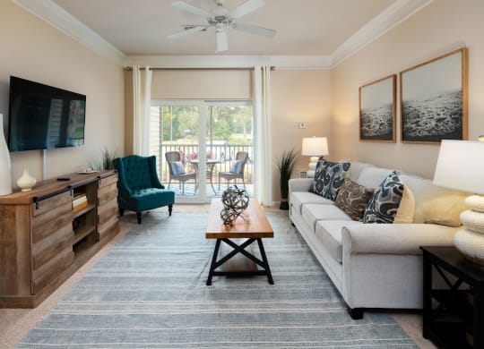 a living room with a couch and a coffee table