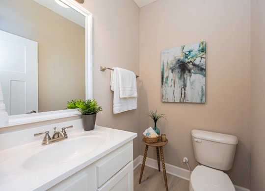 a bathroom with a sink toilet and a mirror