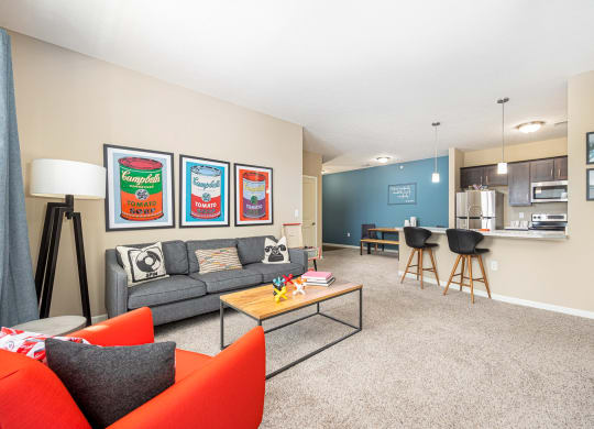 a living room with a couch and a coffee table