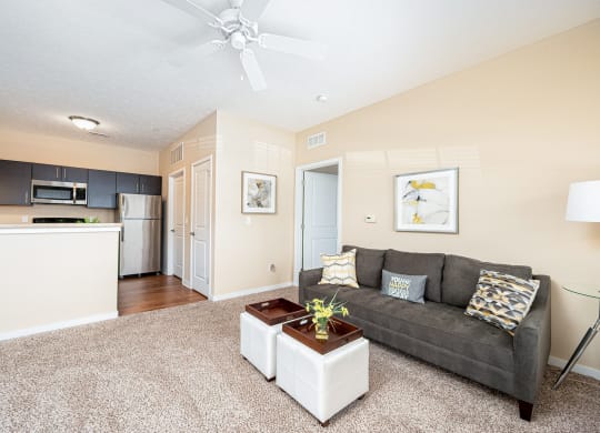 a living room with a couch and a coffee table