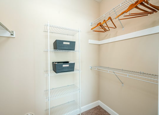 a spacious closet with shelves and racks in a small closet