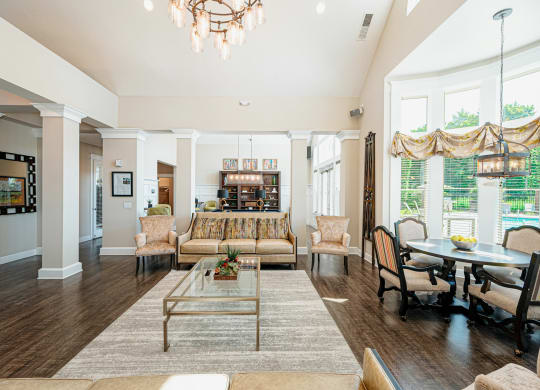 a living room with a couch and a table