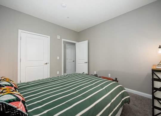 a bedroom with a bed