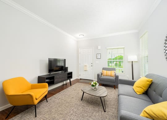 a living room with a couch and a tv