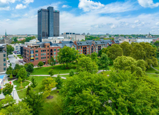 a view of the campus from the top of a building