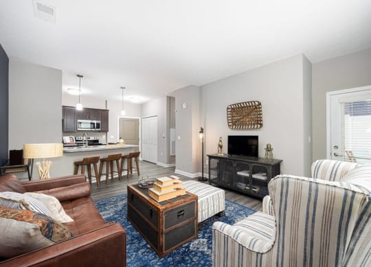 a living room with two couches and a tv