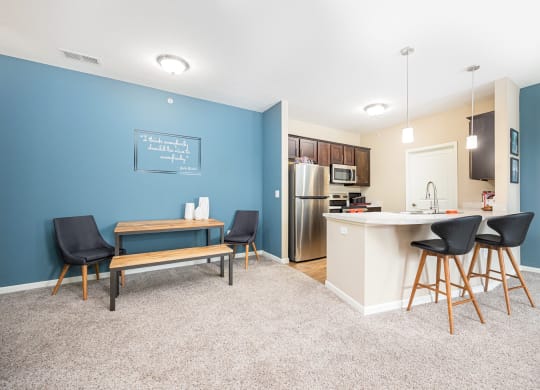 our apartments at the district feature a kitchen and living room