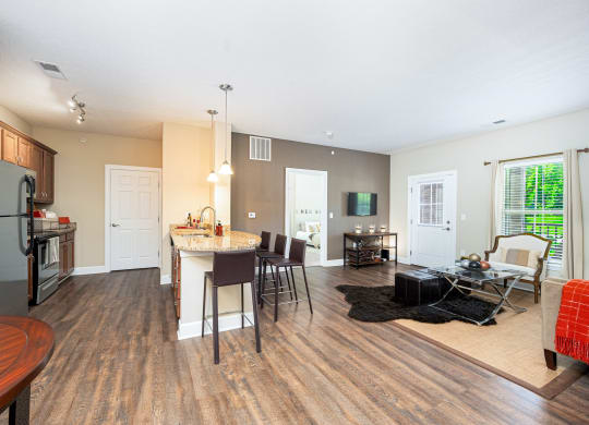 a view of a living room from the top of a glass table