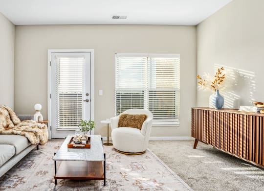a living room with a couch and a coffee table