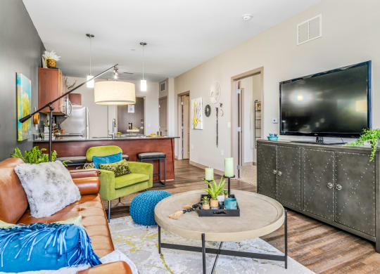 a living room with a couch and a television