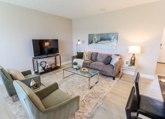 Living room at The Strand at Beulah Luxury 2 bedroom Townhomes for rent in Grove City Ohio
