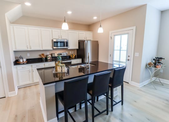 Modern Kitchen at The Strand Luxury 2 bedroom townhomes in Grove City Ohio near Columbus