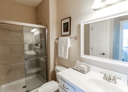 Bathroom at The Strand Luxury 2 bedroom townhomes in Grove City Ohio near Columbus