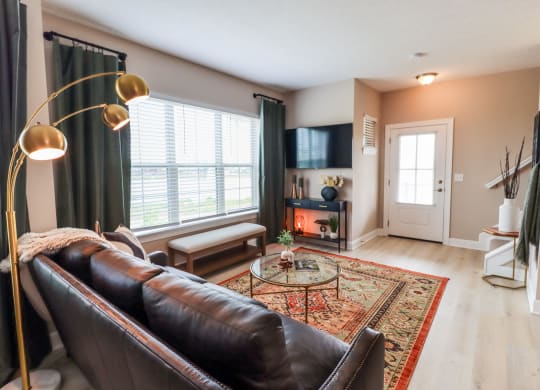 Living room at The Strand at Beulah Luxury 2 bedroom Townhomes for rent in Grove City Ohio