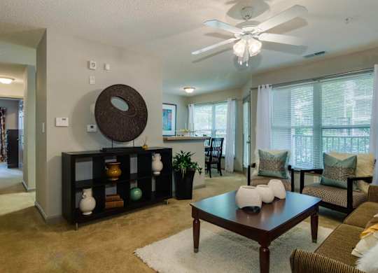 Spacious living rooms at Villiages at Carver in Atlanta, Georgia