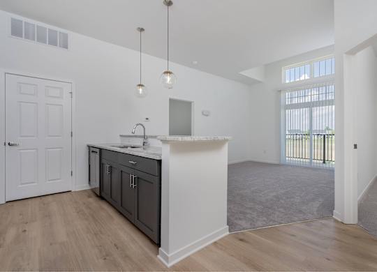 A kitchen with a sink and a window.
