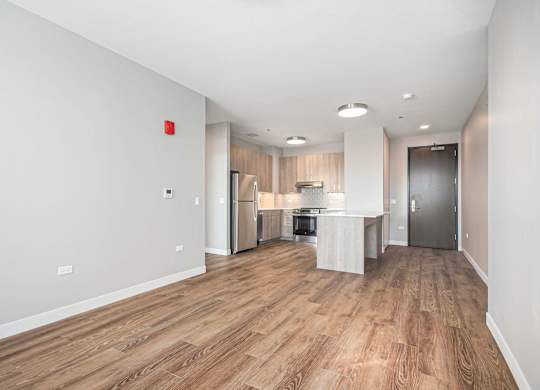 Living Room with Plank Wood Style Flooring at Thrive Exchange, Chicago, IL, 60617