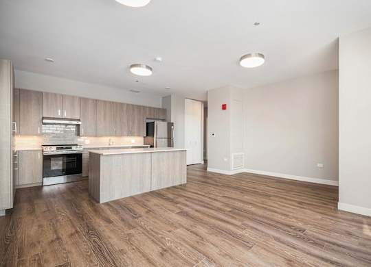 Kitchen With White Cabinetry And Appliances at Thrive Exchange, Chicago