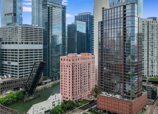 a view of the city from the roof of a tall building  at Cassidy on Canal, Chicago, Illinois