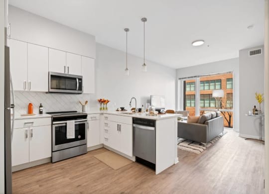 Kitchen With Living Area View at 23rd Place Apartment, Chicago