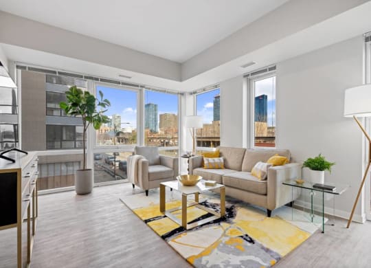 Modern Living Room at 23rd Place Apartment, Chicago, Illinois