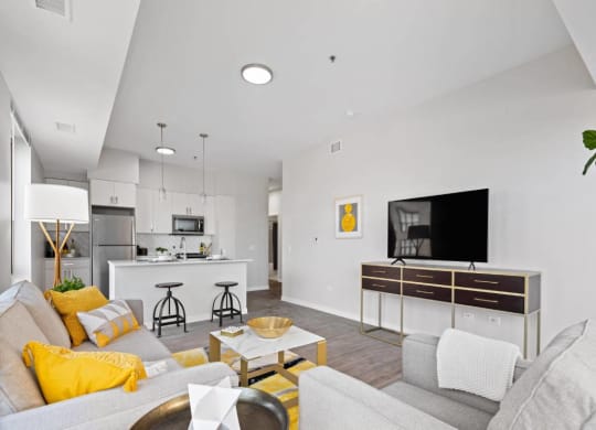 Living Room With Kitchen at 23rd Place Apartment, Chicago, IL