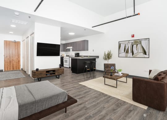 a living room with a couch and a tv