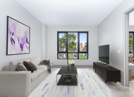 a living room with a couch and a coffee table