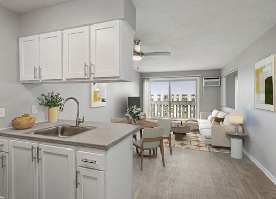Apartment living space with kitchen and dining area at Cedarvale Highlands Apartments, Eagan, MN 55122
