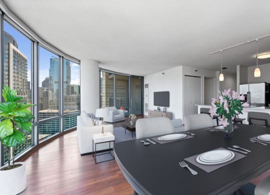 Dining Room With Living Area at Kingsbury Plaza, Chicago, IL, 60654