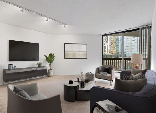Modern Living Room at Asbury Plaza, Chicago, Illinois