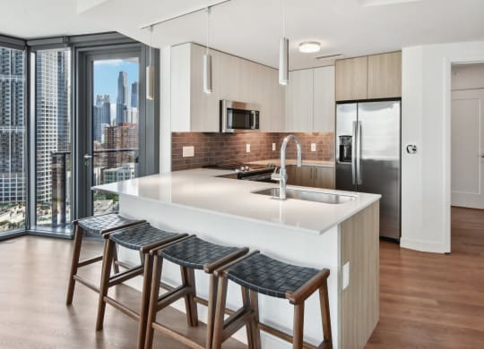 kitchen table with stools at Cassidy on Canal, Chicago, IL, 60654