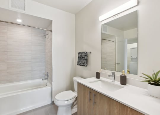a bathroom with a sink toilet and a bath tub at Cassidy on Canal, Chicago