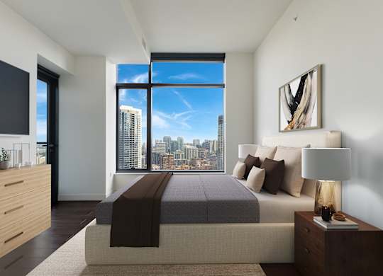 a bedroom with a bed and a window at Cassidy on Canal, Chicago, Illinois, 60606
