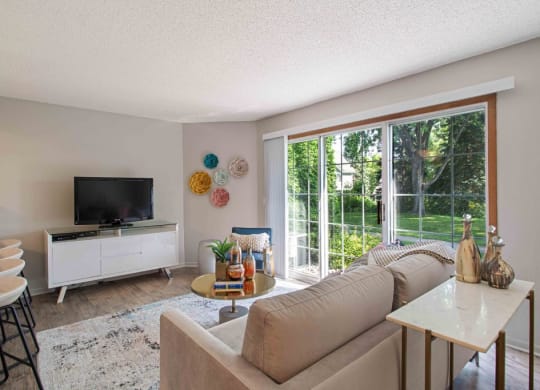 a living room with a couch and a tv at Seasons Villas, Minnesota