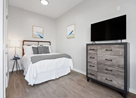 Bedroom With TV at 23rd Place Apartment, Illinois, 60654