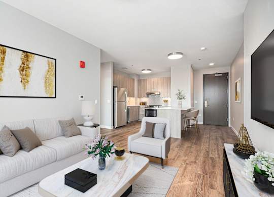 Warm And Inviting Living Room at Thrive Exchange, Chicago, Illinois