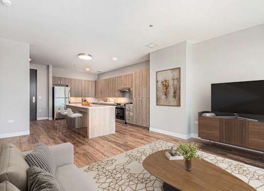 Classic Living Room Design With Television at Thrive Exchange, Chicago