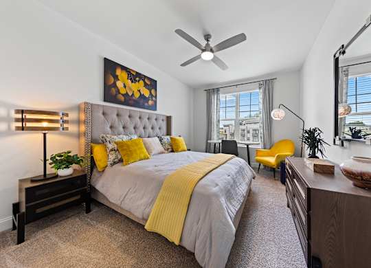 Bedroom with Ceiling Fan at Views at Flowers, Clayton, NC