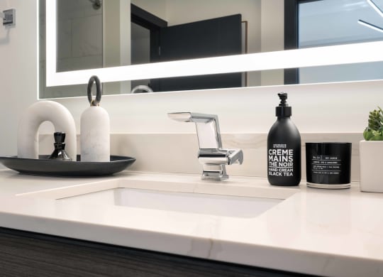 a bathroom with a sink and a mirror  at 220 Meridian, Indianapolis, IN 46204
